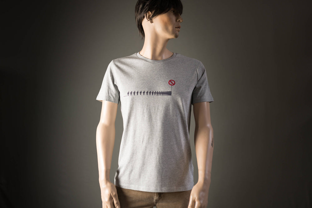 Lustiges Männer T-Shirt Lemminge Bio Shirt mit lustigem handy Druck Motiv aus Flock für smartphone süchtige grau meliert  + weitere Farben