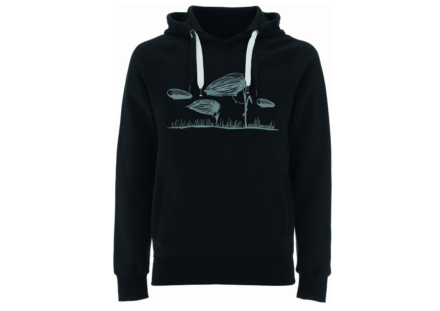 Flauschiger Hoodie für Männer bio hoody Zeppelin schwarzer Pullover mit Motiv in grau Herren Kapuzenpullover Biobaumwolle, fair produziert