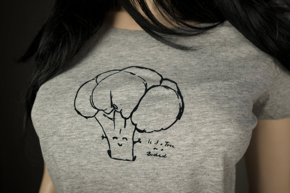 Brokkoli T-Shirt für Damen Vegan Shirt, Frauen T-Shirt Fair und aus Biobaumwolle Baum Motiv Flock grau meliert + weitere Farben zu Auswahl