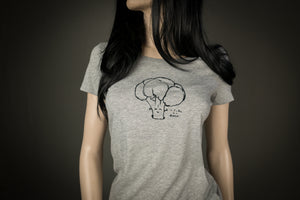 Brokkoli T-Shirt für Damen Vegan Shirt, Frauen T-Shirt Fair und aus Biobaumwolle Baum Motiv Flock grau meliert + weitere Farben zu Auswahl