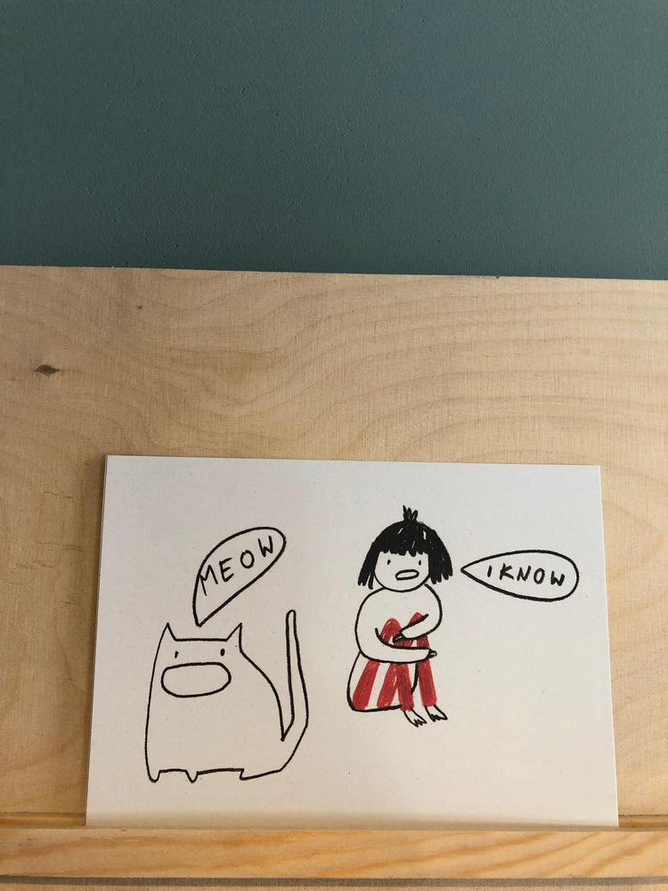 Meow i Know Katzen Postkarte von SLINGA ILLUSTRATION