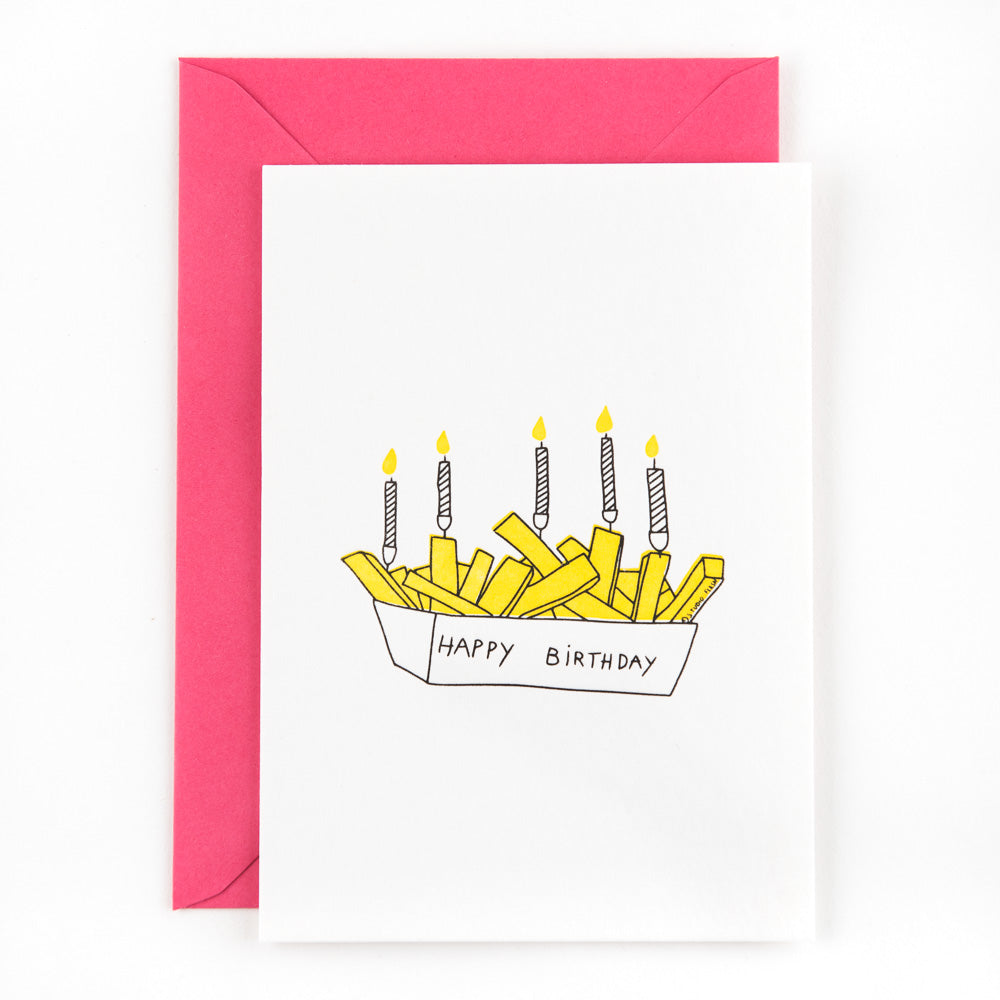 Happy Birthday Fries Letterpress Postkarte