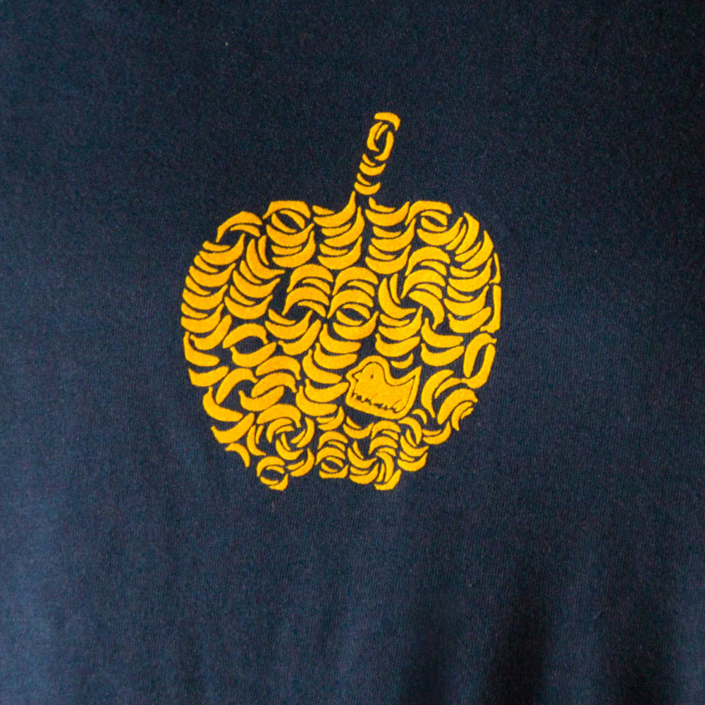 Think Different Männer Longsleeve langarm Shirt mit Apfel aus Bananen Motiv in Gelb Apple nerd shirt in Dunkelblau Navy Print aus Flock