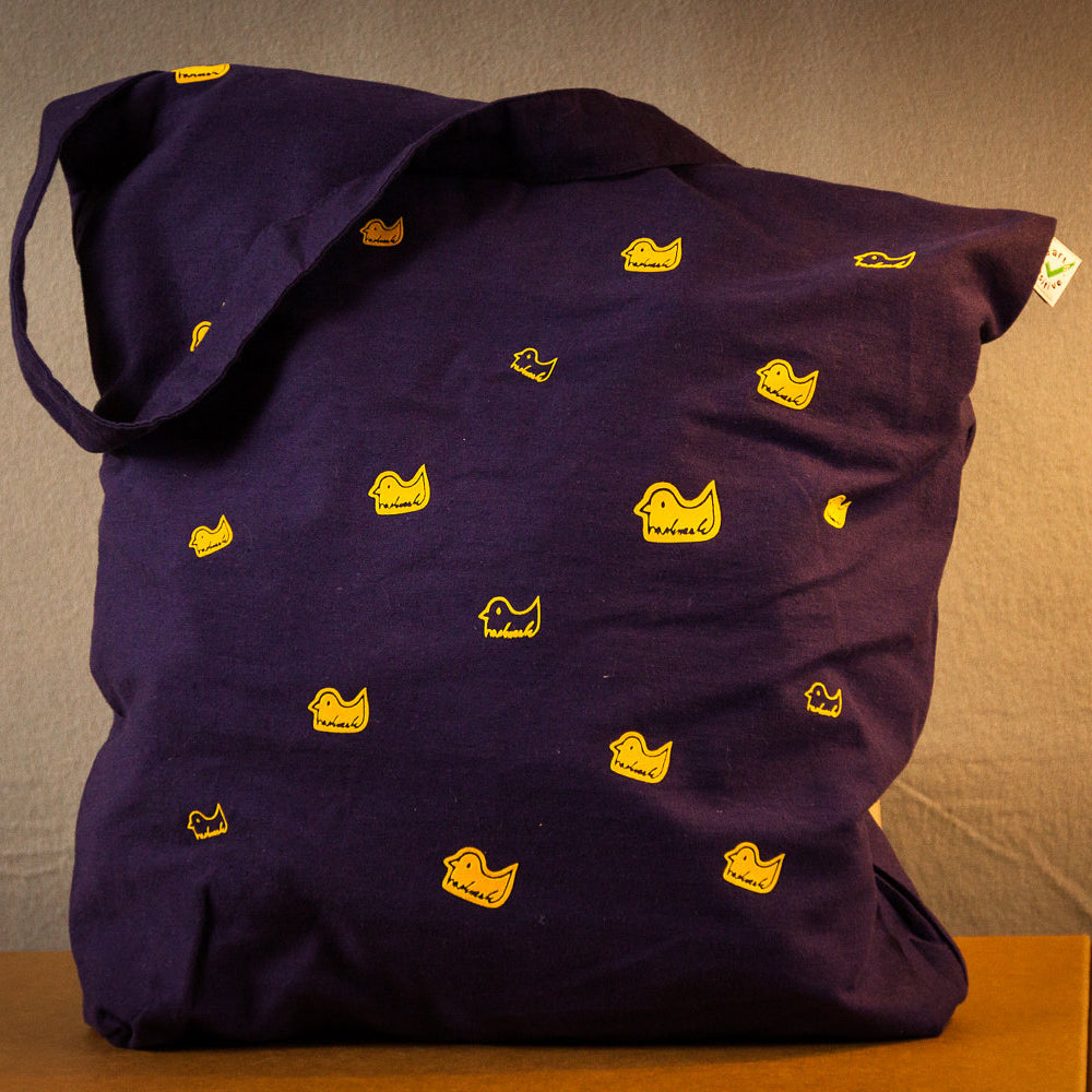 Lila Baumwollbeutel mit gelben Enten Vogel Muster Tasche Einkaufstasche  Ente mit flauschigen Motiv - in gelb - Shopper + Farbwahl