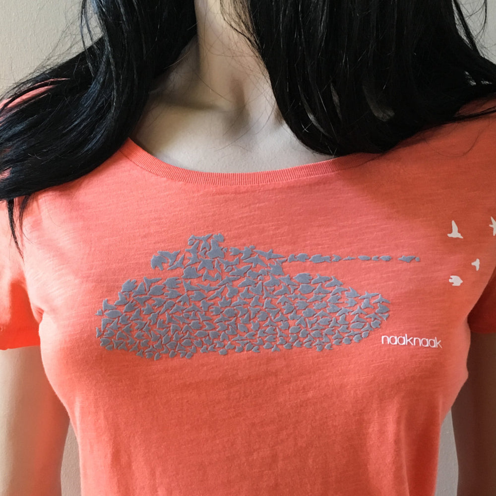 Panzer T-Shirt Bio FAIR für Männer oder Frauen Military Panzer schießt mit Vögeln dunkelblau mit flauschigem Motiv aus Flock  weitere Farben