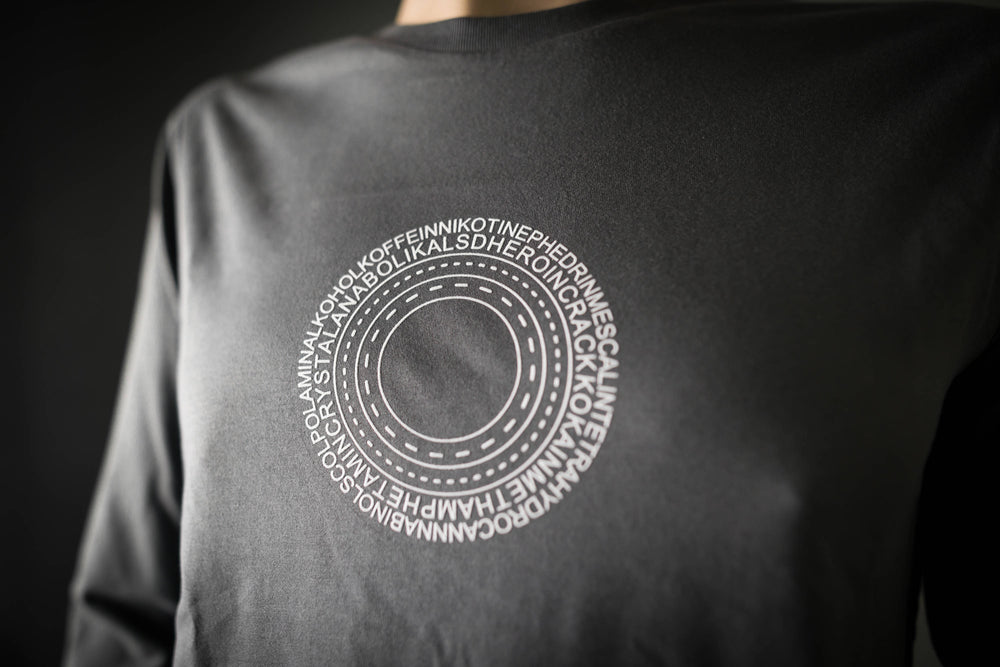 Langarm T-Shirt Drogenring für Männer Bio Shirt dunkelgrau grau mit Drogen Ring Druck longsleeve Motiv aus Flock in weiss + weitere Farben