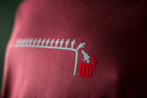 Langarm T-Shirt handy lemminge für Männer Bio Shirt bordeaux rot mit mülleimer Druck longsleeve Motiv aus Flock  + weitere Farben