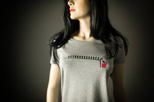 Damen T-Shirt handy lemminge für Frauen Bio Shirt grau meliert mit smartphone süchtigen menschen piktogram Motiv aus Flock  + weitere Farben