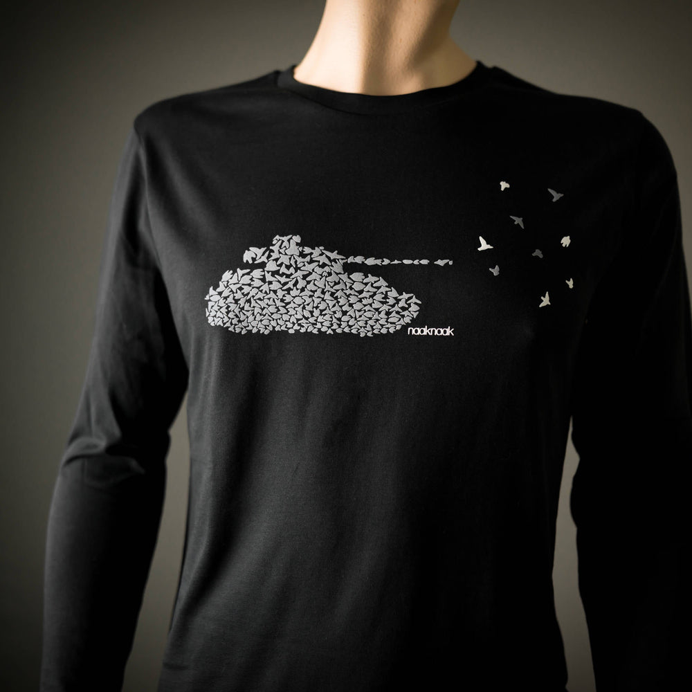 
                  
                    Langarm T-Shirt Panzer Vögel für Männer Bio Shirt lang schwarz longsleeve mit Motiv aus Flock, anti krieg long sleeve + weitere Farben
                  
                