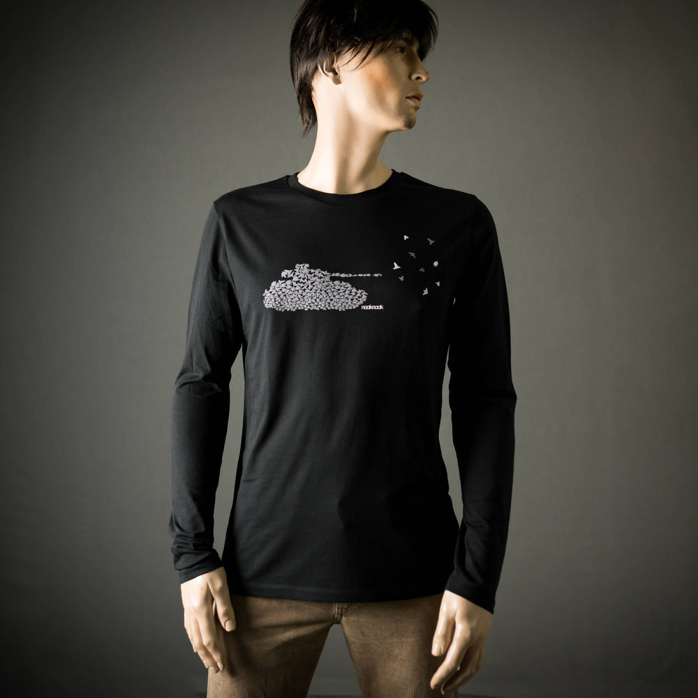 
                  
                    Langarm T-Shirt Panzer Vögel für Männer Bio Shirt lang schwarz longsleeve mit Motiv aus Flock, anti krieg long sleeve + weitere Farben
                  
                
