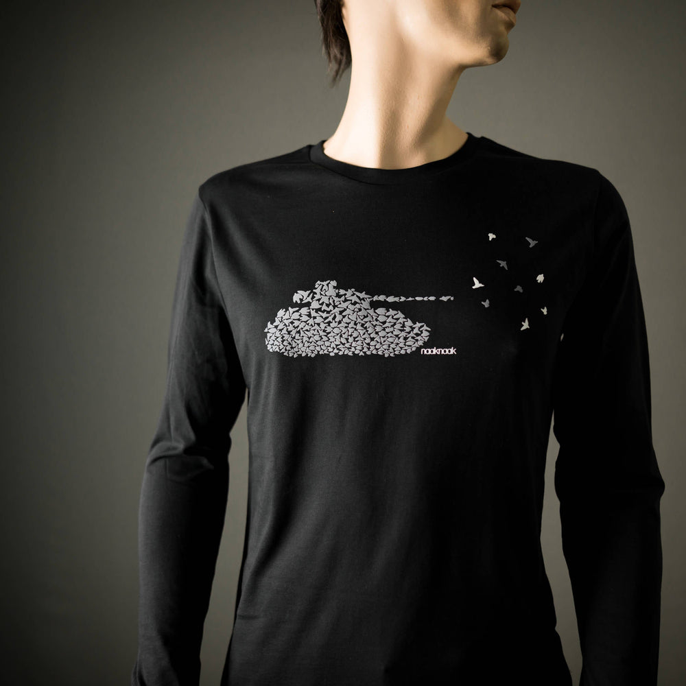 
                  
                    Langarm T-Shirt Panzer Vögel für Männer Bio Shirt lang schwarz longsleeve mit Motiv aus Flock, anti krieg long sleeve + weitere Farben
                  
                
