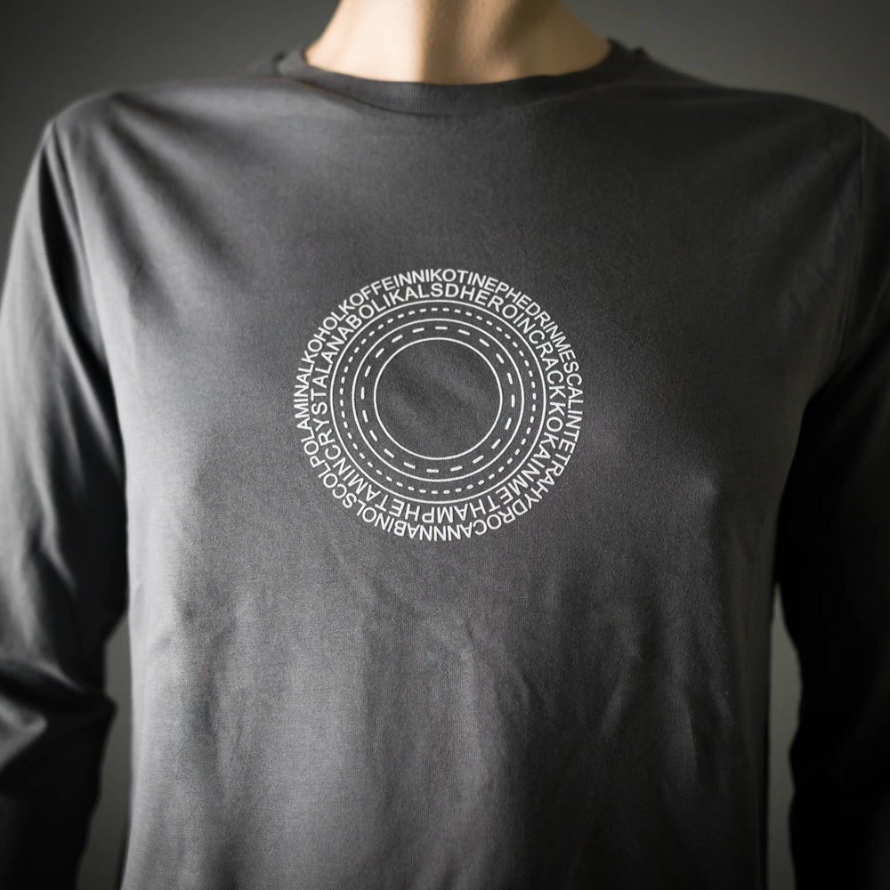 Langarm T-Shirt Drogenring für Männer Bio Shirt dunkelgrau grau mit Drogen Ring Druck longsleeve Motiv aus Flock in weiss + weitere Farben