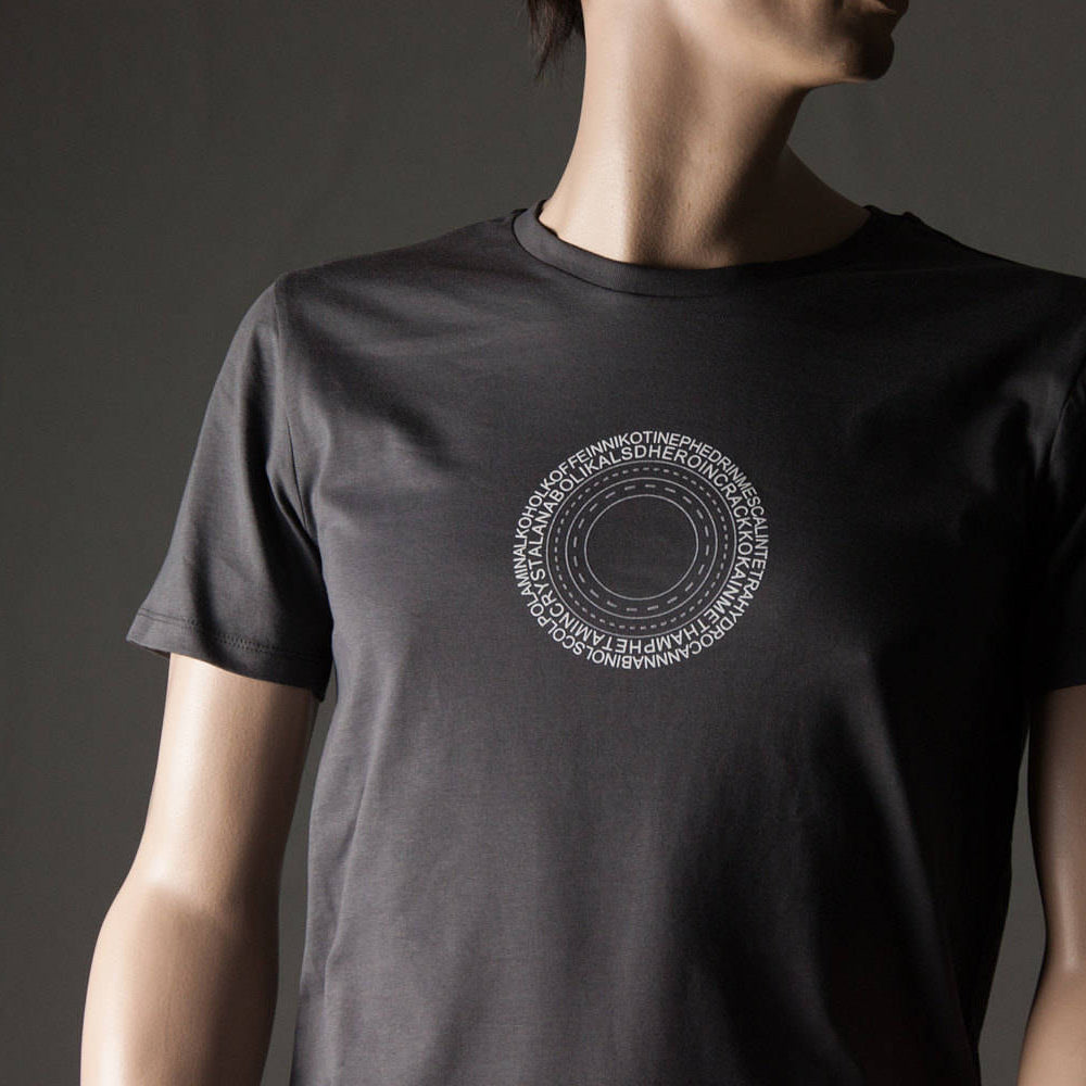 
                  
                    Langarm T-Shirt Drogenring für Männer Bio Shirt dunkelgrau grau mit Drogen Ring Druck longsleeve Motiv aus Flock in weiss + weitere Farben
                  
                