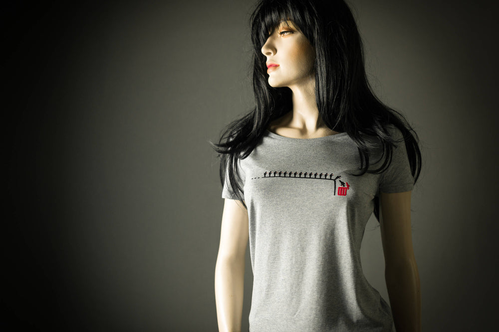 Damen T-Shirt handy lemminge für Frauen Bio Shirt grau meliert mit smartphone süchtigen menschen piktogram Motiv aus Flock  + weitere Farben