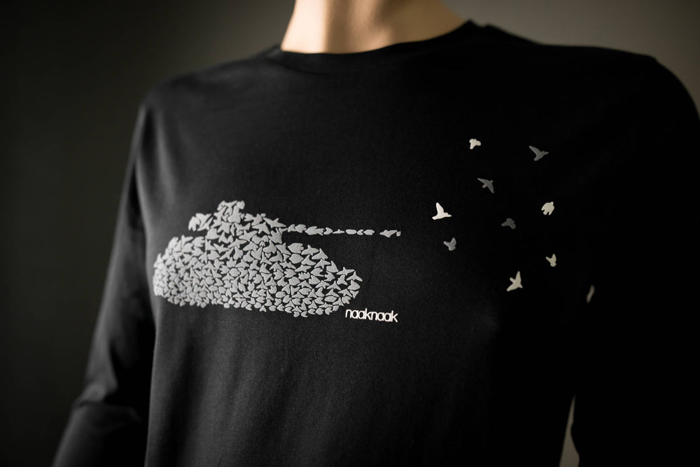Langarm T-Shirt Panzer Vögel für Männer Bio Shirt lang schwarz longsleeve mit Motiv aus Flock, anti krieg long sleeve + weitere Farben