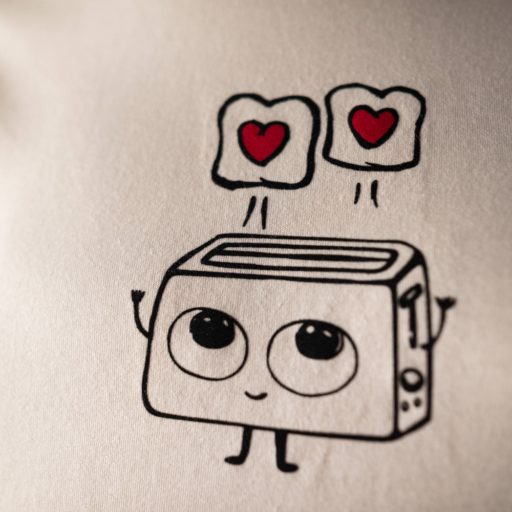 Cooles T-Shirt für Männer mit verliebtem Toaster Herz Motiv Bio Shirt, Fairtrade flauschiges Motiv aus Flock natur + weitere - valentinstag