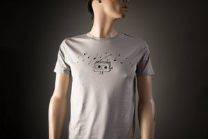 Musik T-Shirt für Männer Farbe Stone  - Süsses Radio und Musiknoten aus Flock Motiv in schwarz von naaknaak Shirt aus Biobaumwolle