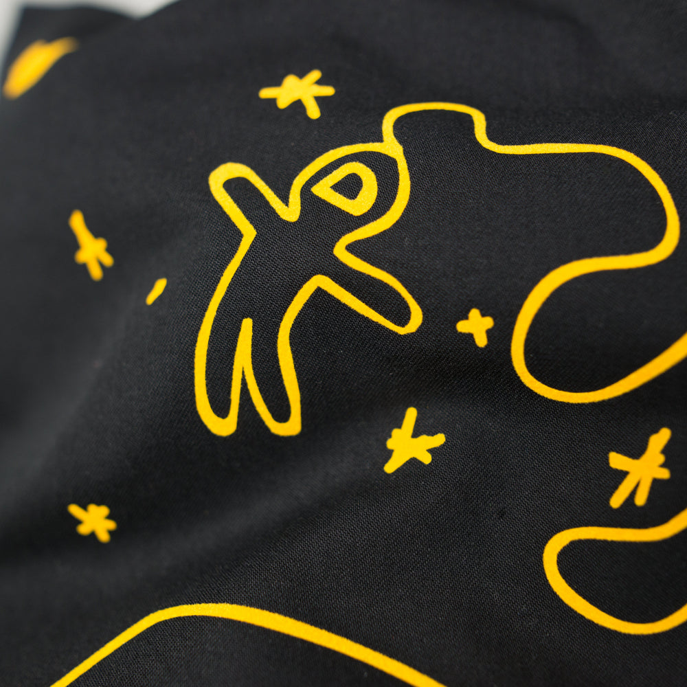 
                  
                    Jutebeutel mit Astronaut im All - Computer Internet Aufdruck Bio Baumwolle Tasche Beutel biobaumwolle Farbe schwarz  Motiv gelb mit Sternen
                  
                