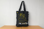 Jutebeutel mit Astronaut im All - Computer Internet Aufdruck Bio Baumwolle Tasche Beutel biobaumwolle Farbe schwarz  Motiv gelb mit Sternen