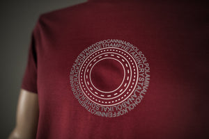 T-Shirt Drogenring für Männer Bio Shirt bordeaux mit Drogen Ring Druck Motiv aus Flock in weiss + weitere Farben und Größen