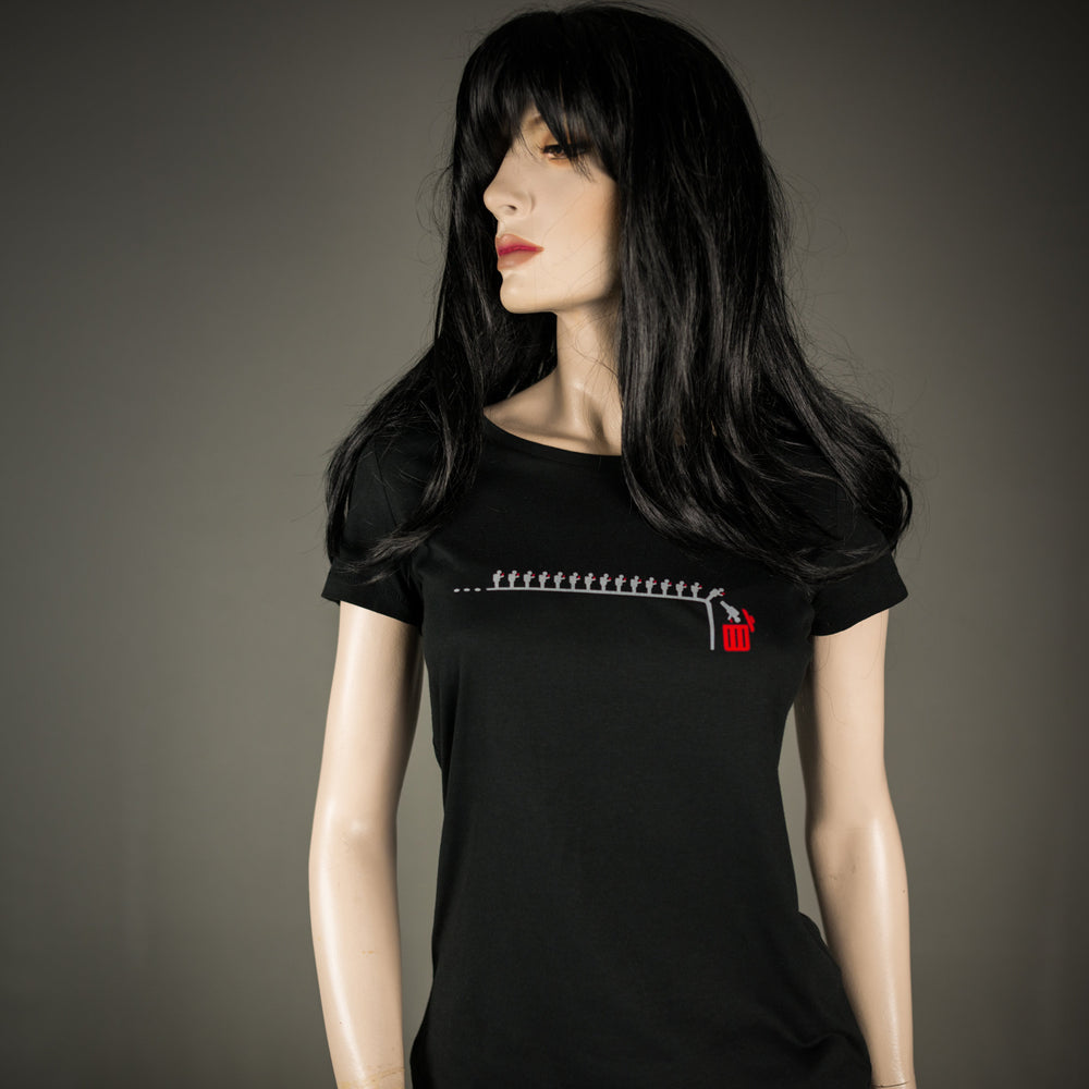 
                  
                    Damen T-Shirt handy lemminge für Frauen Bio Shirt schwarz mit smartphone süchtigen menschen piktogram Motiv aus Flock  + weitere Farben
                  
                