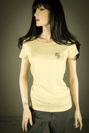 T-Shirt für Frauen mit Schweineshrimp, Schwein lustiges Motiv Bio Shirt, Fair flauschiges Motiv aus Flock Shirtfarbe gelb  + weitere Farben