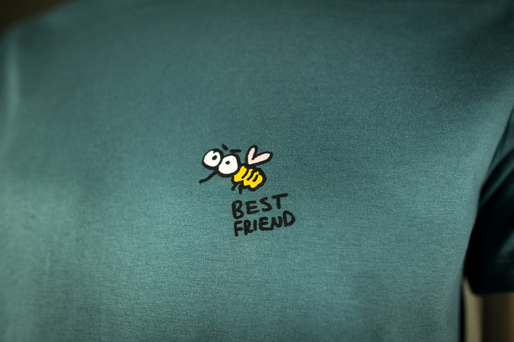 T-Shirt für Männer mit Biene oder Wespe, lustiges beste Freunde Motiv Bio Shirt, Motiv aus Flock Farbe petrol blau + weitere Farben