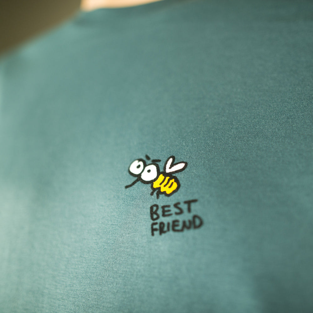 
                  
                    T-Shirt für Männer mit Biene oder Wespe, lustiges beste Freunde Motiv Bio Shirt, Motiv aus Flock Farbe petrol blau + weitere Farben
                  
                