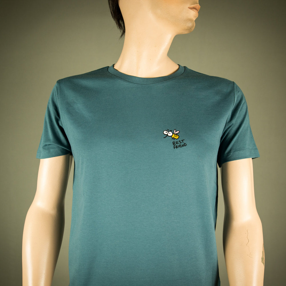 
                  
                    T-Shirt für Männer mit Biene oder Wespe, lustiges beste Freunde Motiv Bio Shirt, Motiv aus Flock Farbe petrol blau + weitere Farben
                  
                