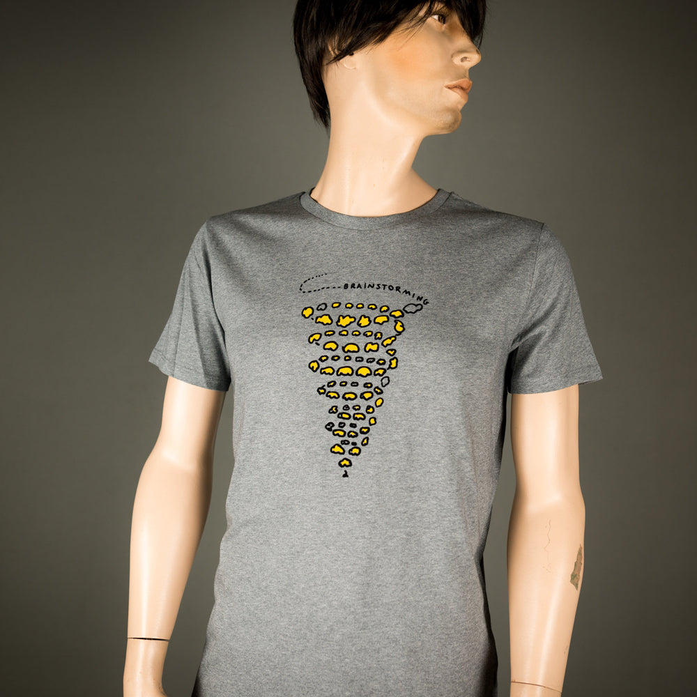 
                  
                    Brainstorming Männer T-Shirt aus Biobaumwolle BIO Shirt in grau meliert mit Motiv aus flock Gehirn Sturm T-shirt Motiv für Nerds + Studenten
                  
                