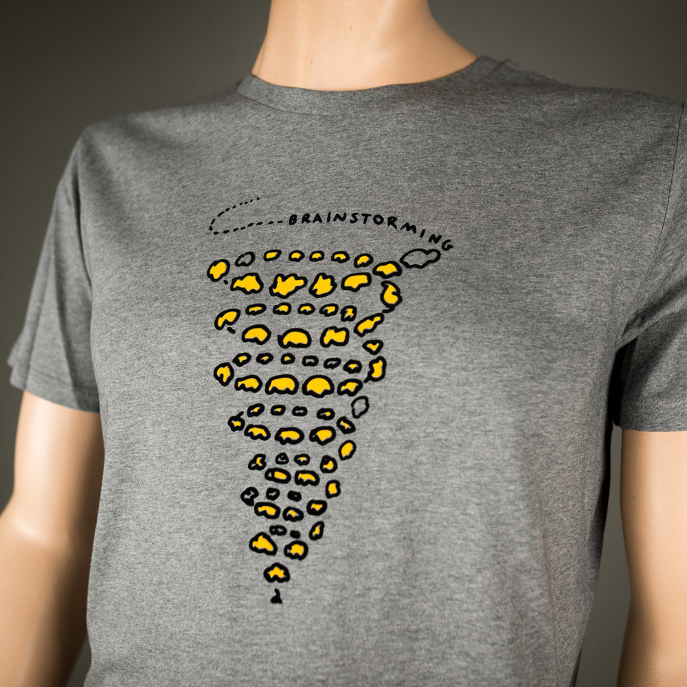 
                  
                    Brainstorming Männer T-Shirt aus Biobaumwolle BIO Shirt in grau meliert mit Motiv aus flock Gehirn Sturm T-shirt Motiv für Nerds + Studenten
                  
                