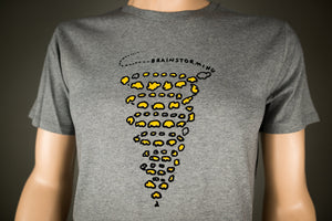 Brainstorming Männer T-Shirt aus Biobaumwolle BIO Shirt in grau meliert mit Motiv aus flock Gehirn Sturm T-shirt Motiv für Nerds + Studenten