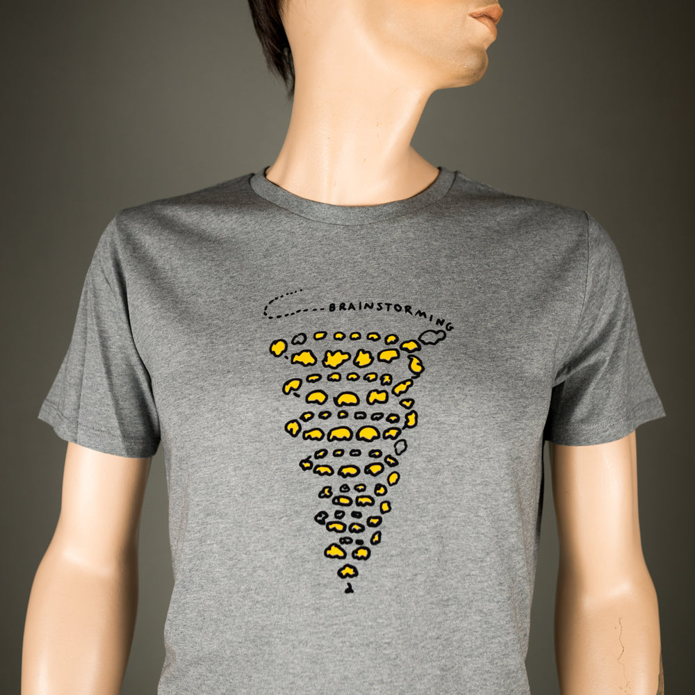 
                  
                    Brainstorming Männer T-Shirt aus Biobaumwolle BIO Shirt in grau meliert mit Motiv aus flock Gehirn Sturm T-shirt Motiv für Nerds + Studenten
                  
                