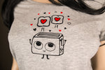Frauen T-Shirt mit verliebtem Toaster Herz Motiv Bio Shirt, Fairtrade flauschiges Motiv aus Flock grau meliert + weitere - valentinstag