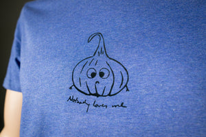 Knoblauch Shirt für Männer - Nobody loves me - Bio T-Shirt blau mit Zwiebel Motiv aus Flock Geschenk für Veganer, Köche  + weitere Farben