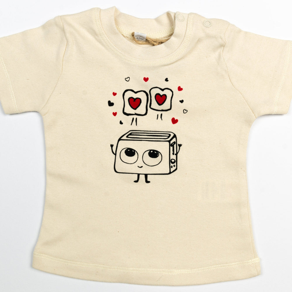Baby T-Shirt aus Bio Baumwolle mit niedlichem Toaster Druck aus flauschigem Flock, unisex babykleidung, baby Geschenk geburt