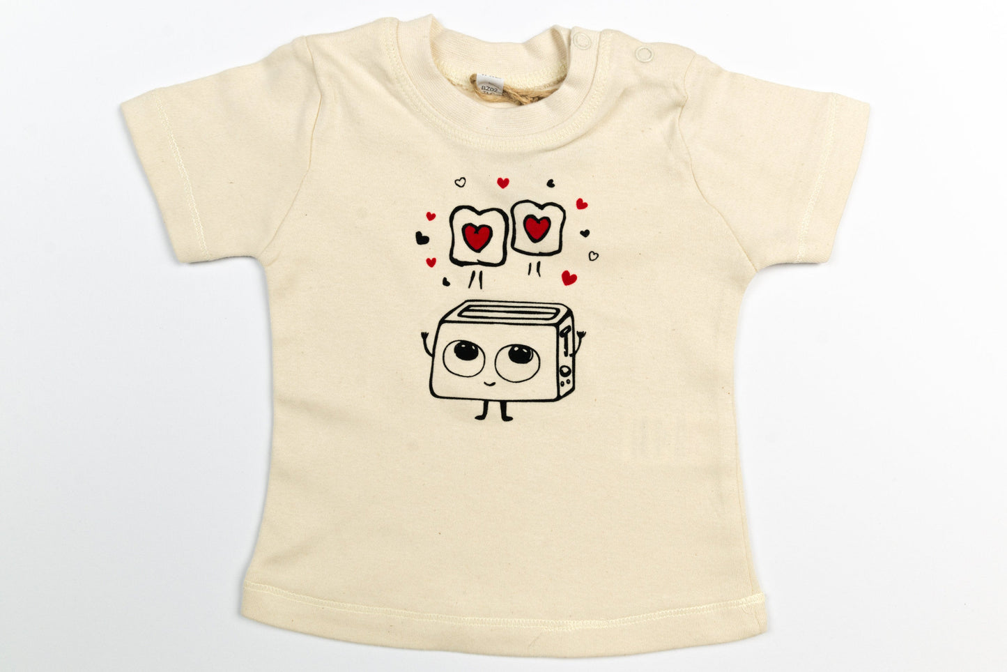 Baby T-Shirt aus Bio Baumwolle mit niedlichem Toaster Druck aus flauschigem Flock, unisex babykleidung, baby Geschenk geburt