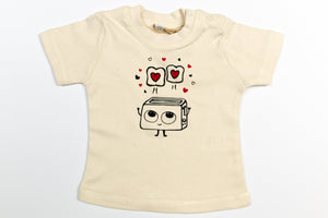 Baby T-Shirt aus Bio Baumwolle mit niedlichem Toaster Druck aus flauschigem Flock, unisex babykleidung, baby Geschenk geburt