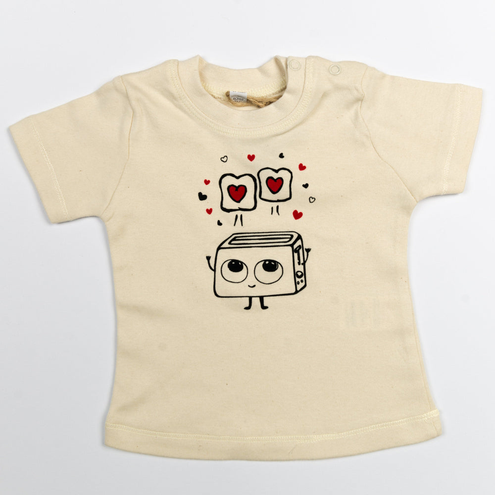 Baby T-Shirt aus Bio Baumwolle mit niedlichem Toaster Druck aus flauschigem Flock, unisex babykleidung, baby Geschenk geburt