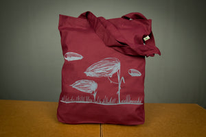 
            
                Load image into Gallery viewer, Blumen Einkaufstasche / Zeppelin Jutebeutel bordeaux - grau bedruckter Beutel aus Biobaumwolle - fürn Strand oder zum nachhaltigen Einkaufen
            
        