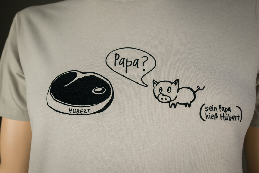 Vegan Shirt für Männer, Grillen Shirt, Papa Shirt, Humor Shirt, Hubert Schweine Steak Motiv Bio T-Shirt, toller Flock Druck, + Farbauswahl