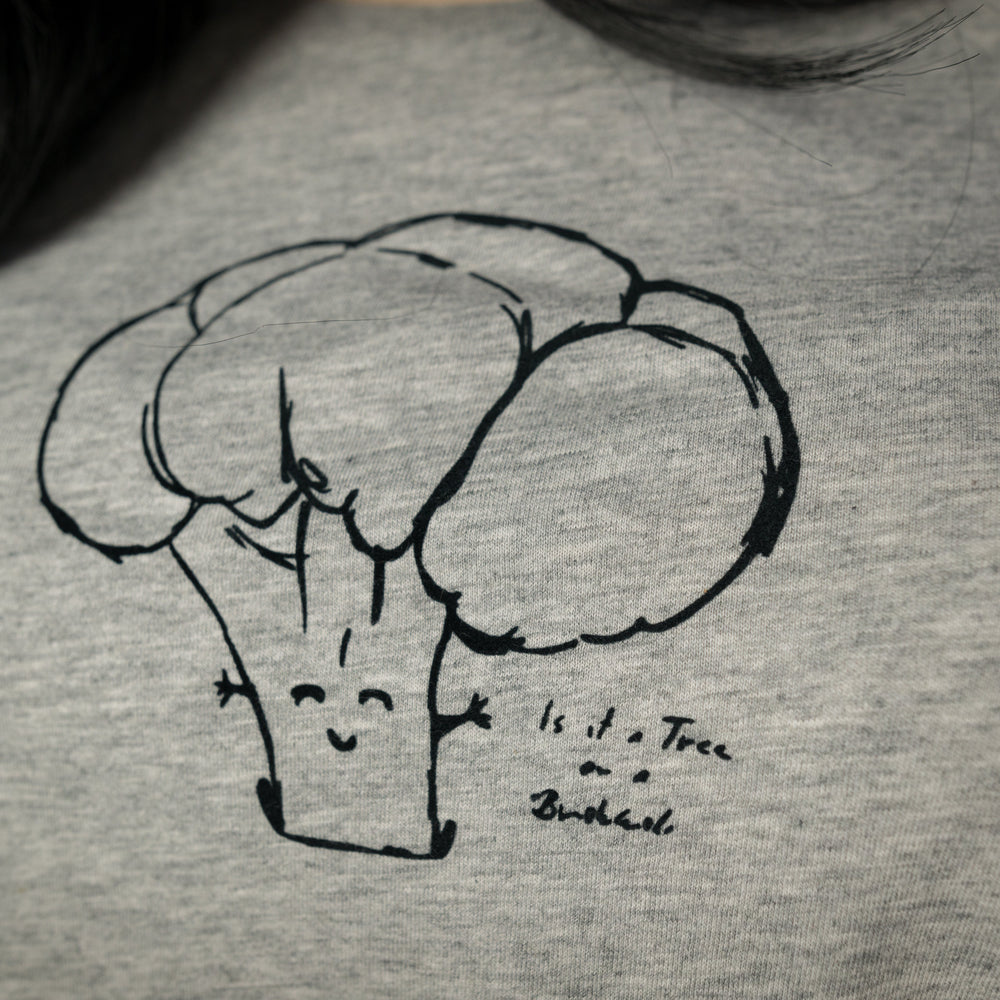 Brokkoli T-Shirt für Damen Vegan Shirt, Frauen T-Shirt Fair und aus Biobaumwolle Baum Motiv Flock grau meliert + weitere Farben zu Auswahl