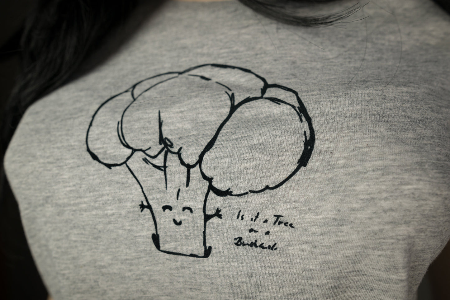 Brokkoli T-Shirt für Damen Vegan Shirt, Frauen T-Shirt Fair und aus Biobaumwolle Baum Motiv Flock grau meliert + weitere Farben zu Auswahl
