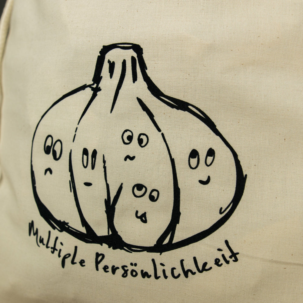 
                  
                    Veganer Rucksack mit Knoblauch Aufdruck, Bio Baumwolle Turnbeutel Farbe beige, multiple Persönlichkeit, für Festival bedruckter Sport Beutel
                  
                