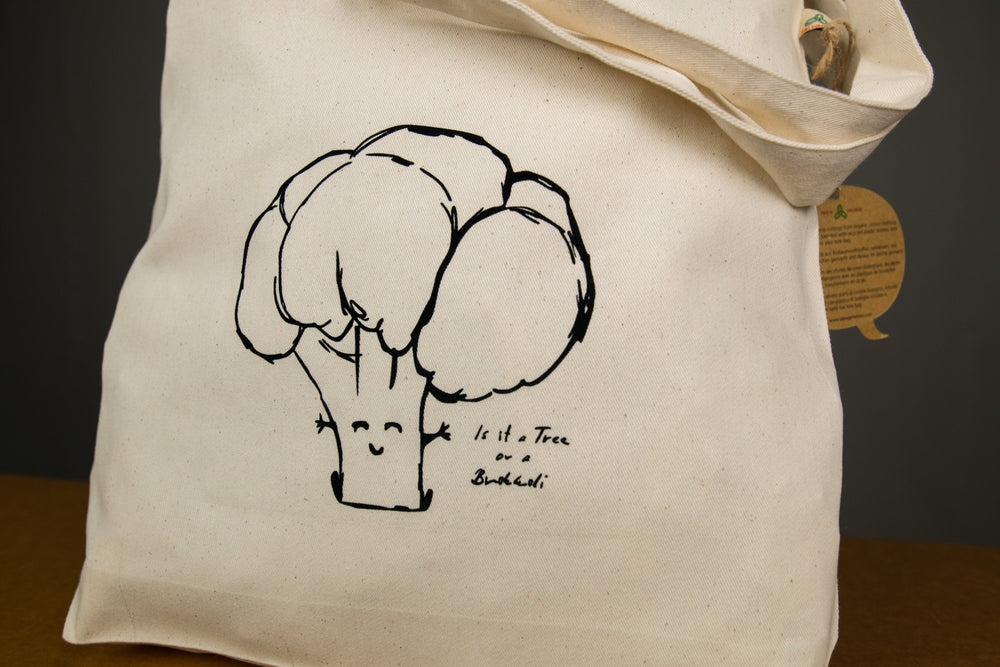 
            
                Load image into Gallery viewer, Einkaufstasche mit Brokkoli Aufdruck, Gemüse Jutebeutel für veganer Farbe natur beige Stoffbeutel aus Biobaumwolle, Tasche für den Einkauf
            
        