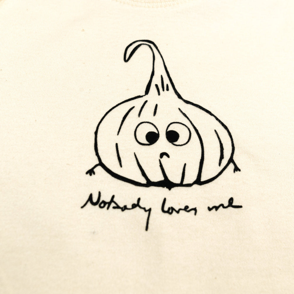 Baby T-Shirt aus Bio Baumwolle mit niedlichem Knoblauch Aufdruck