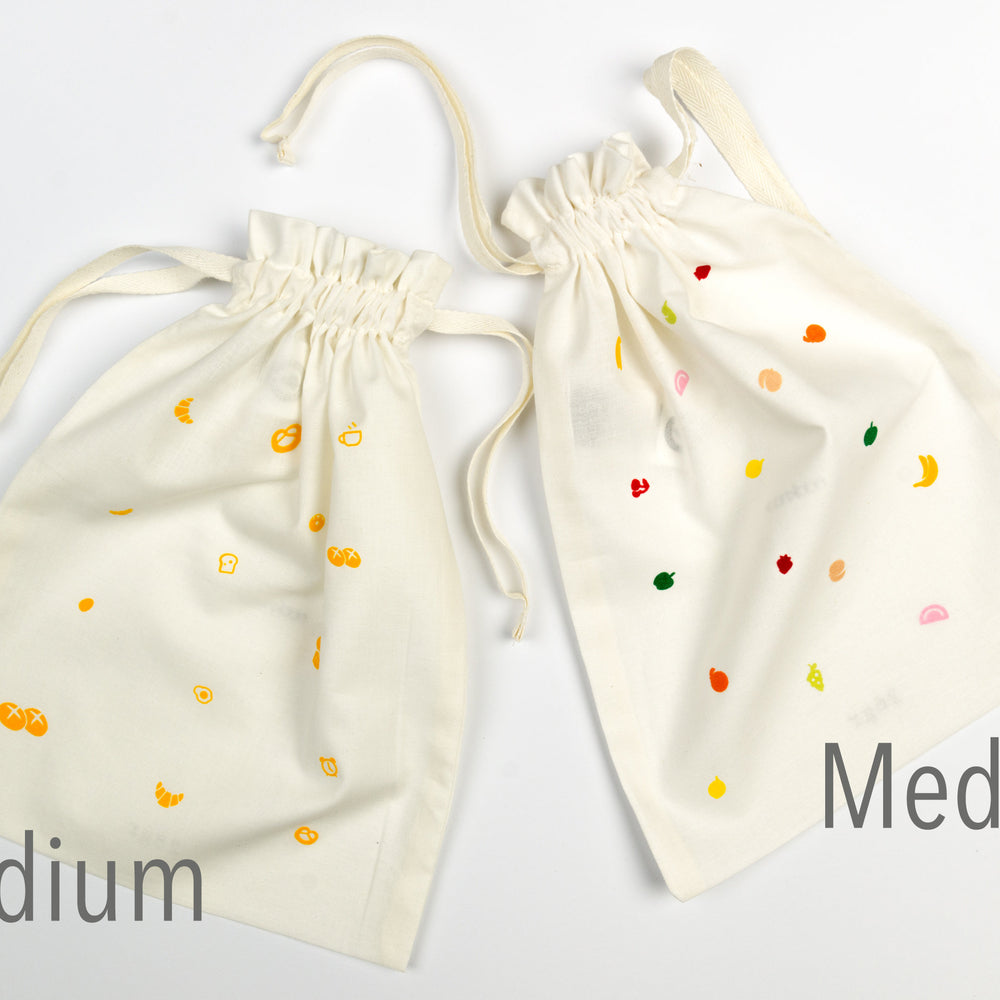 
                  
                    Beutel für Brot, Brötchen oder Gemüse, wiederverwendbar aus Biobaumwolle für den Plastik freien Einkauf, Handbedruckt mit Frühstücks Motiv
                  
                