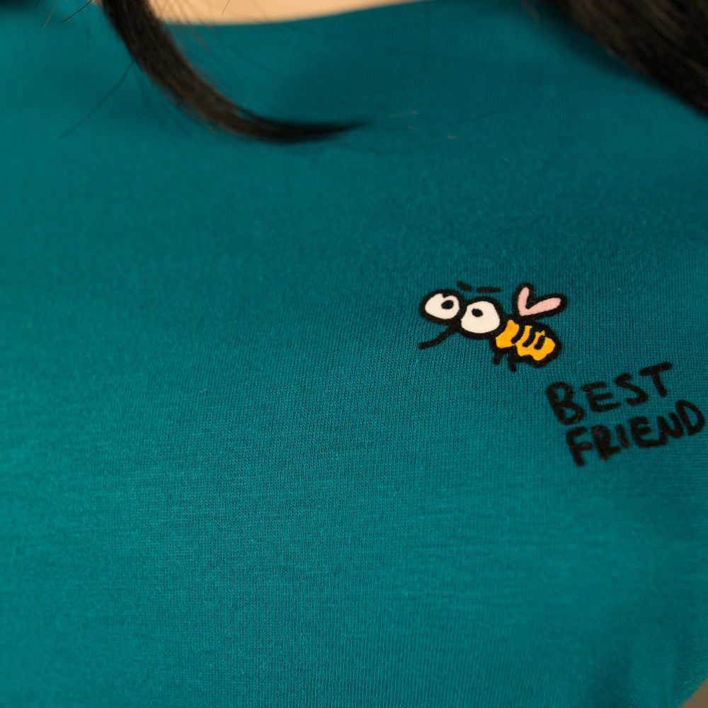 
                  
                    T-Shirt für Frauen mit Biene, lustiges beste Freunde Motiv Bio Shirt, Motiv aus Flock Farbe petrol + weitere Farben
                  
                