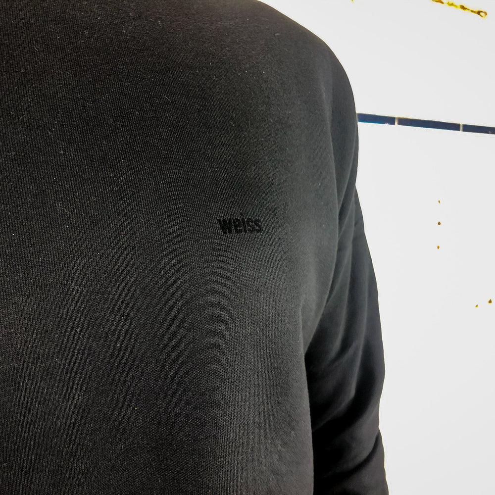 Weisses Sweatshirt für Männer aus Biobaumwolle mit minimalistischem Brustlogo aus Flock schwarz, schwarzer pullover