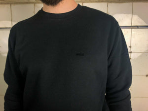 Weisses Sweatshirt für Männer aus Biobaumwolle mit minimalistischem Brustlogo aus Flock schwarz, schwarzer pullover